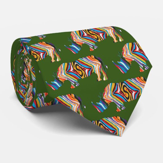 Rhinoceros in een Psychedelic Print Stropdas (Opgerold)