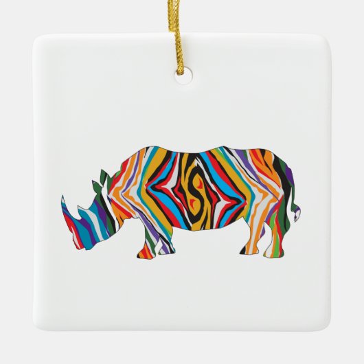 Rhinoceros in een Psychedelic Zebra Pattern Keramisch Ornament (Voorkant)