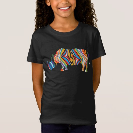 Rhinoceros in een Psychedelic Zebra Pattern T-shirt (Voorkant)