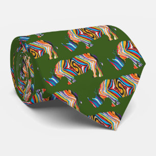 Rhinoceros in een Psychedelische Druk Stropdas