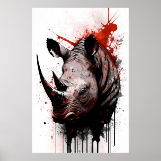 Rhinoceros Ink Painting Poster