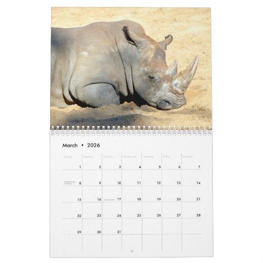 Rhinoceros-kalender Kalender (Mar 2026)