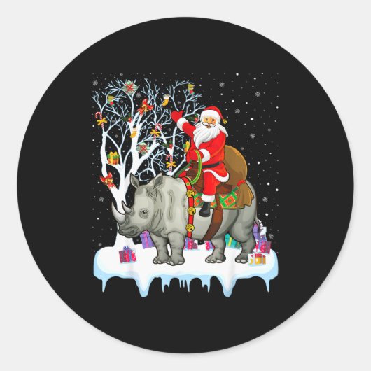 Rhinoceros Lover Xmas Gift Santa Riding Rhino Chri Ronde Sticker (Voorkant)