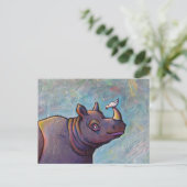 Rhinoceros maakt kleine vogelroddel leuk schilderi briefkaart (Staand voorkant)