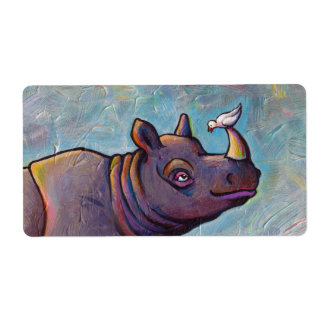 Rhinoceros maakt kleine vogelroddel leuk schilderi etiket