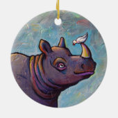 Rhinoceros maakt kleine vogelroddel leuk schilderi keramisch ornament (Achterkant)
