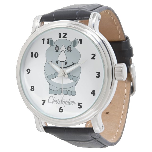 Rhinoceros Ontwerp Gepersonaliseerd Horloge (Gekanteld)