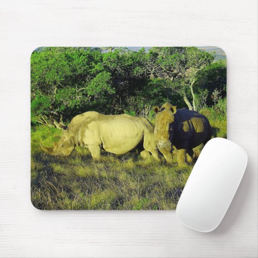 Rhinoceros Paar Wildlife Fotografie Muismat (Met muis)