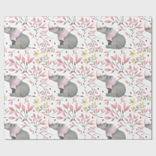 Rhinoceros Painted Wrapping Paper Cadeaupapier (Vlak)