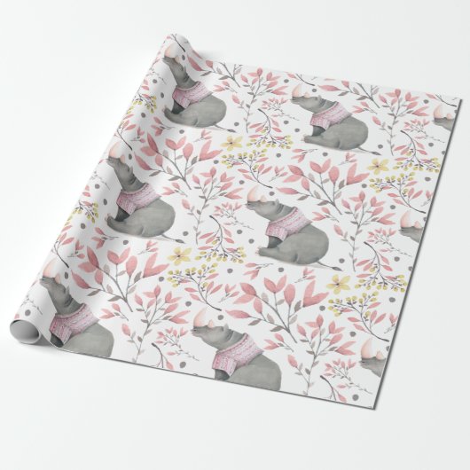 Rhinoceros Painted Wrapping Paper Cadeaupapier (Uitgerold)