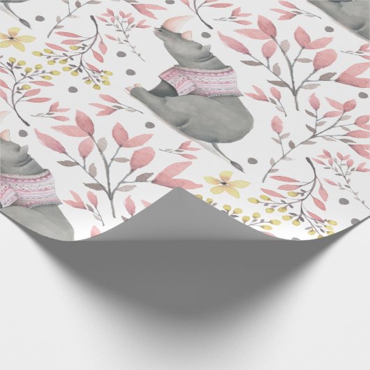 Rhinoceros Painted Wrapping Paper Cadeaupapier (Hoek)