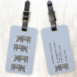 Rhinoceros Personalized Bagagelabel<br><div class="desc">Een leuke stapel neushoorns op een blauwe achtergrond,  perfect voor dier- en natuurliefhebbers overal. Wijzig de details op de achterkant om te personaliseren. Originele kunst van Nic Squirrell.</div>