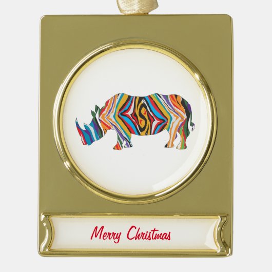 Rhinoceros Psychedelic Zebra Pattern Verguld Banner Ornament (Voorkant)
