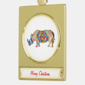 Rhinoceros Psychedelic Zebra Pattern Verguld Banner Ornament (Links)