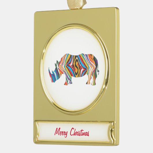 Rhinoceros Psychedelic Zebra Pattern Verguld Banner Ornament (Links)