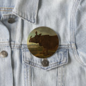 Rhinoceros (Rhino) (Wilde Dier) (door J.B. Oudry) Ronde Button 7,6 Cm (In situ)
