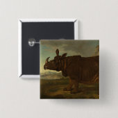 Rhinoceros (Rhino) (Wilde Dier) (door J.B. Oudry) Vierkante Button 5,1 Cm (Voorkant /achterkant)