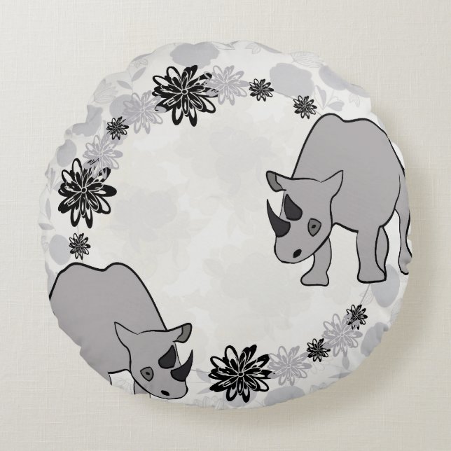 Rhinoceros Rond Kussen (Voorkant)
