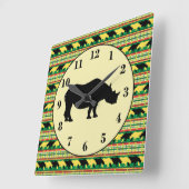 Rhinoceros Safari Weave Pattern en Silhouette Vierkante Klok (Hoek)