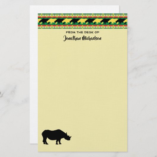 Rhinoceros Safari Weave Pattern Personalized Briefpapier (Voorkant / Achterkant)