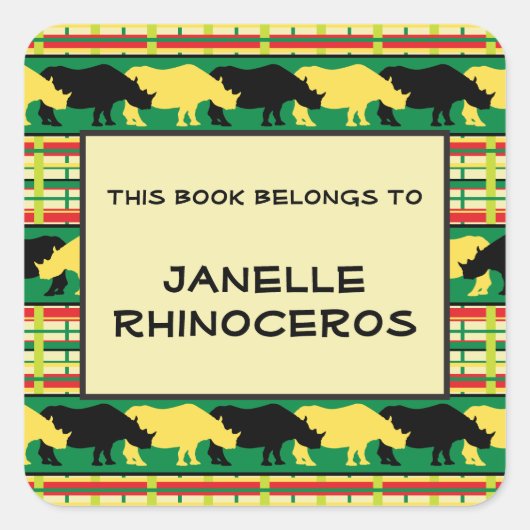 Rhinoceros Safari Weave Pattern Vierkante Sticker (Voorkant)