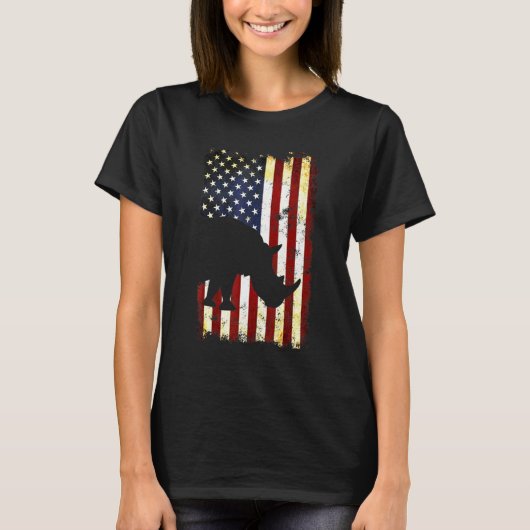 Rhinoceros Silhouette Amerikaanse vlag op 4 juli T-shirt (Voorkant)
