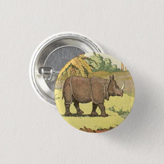 Rhinoceros Storybook Illustration Ronde Button 3,2 Cm (Voorkant /achterkant)