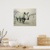 Rhinoceros Tekening - Kunstdruk Poster (Keuken)