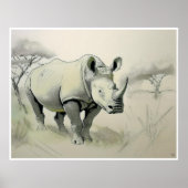 Rhinoceros Tekening - Kunstdruk Poster (Voorkant)