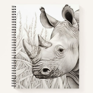 Rhinoceros Vreedzame Natuur Prairie Schetstekening Notitieboek