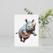 Rhinoceros vrolijk speels plezier springen in de l folie feestdagen briefkaart (Staand Voorkant)