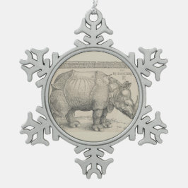 Rhinoceros Woodcut by Albrecht Durer Tin Sneeuwvlok Ornament