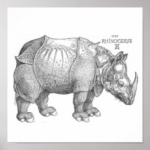 Rhinoceros Woodcut Poster