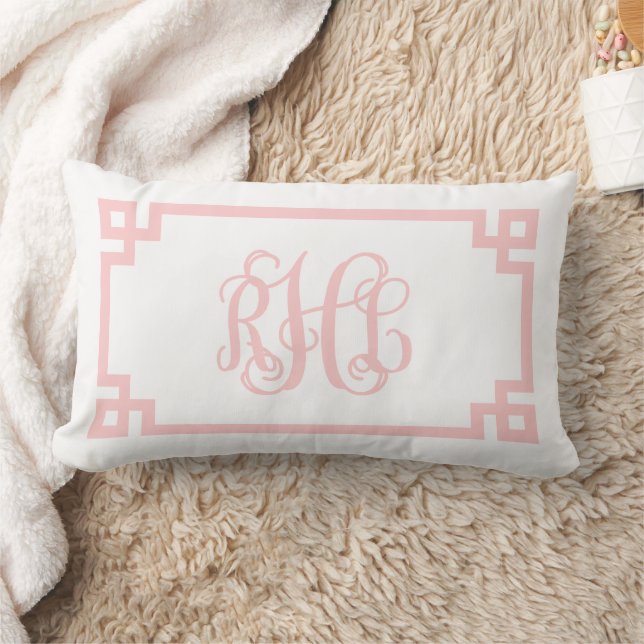 RHL Licht Roze Griekse Sleutel Script Monogram Kussen (Deken)