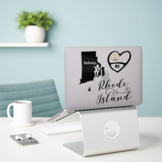 Rhode Island, 3 Design, Love RI, Die Cut Sticker (Laptop op bureau)