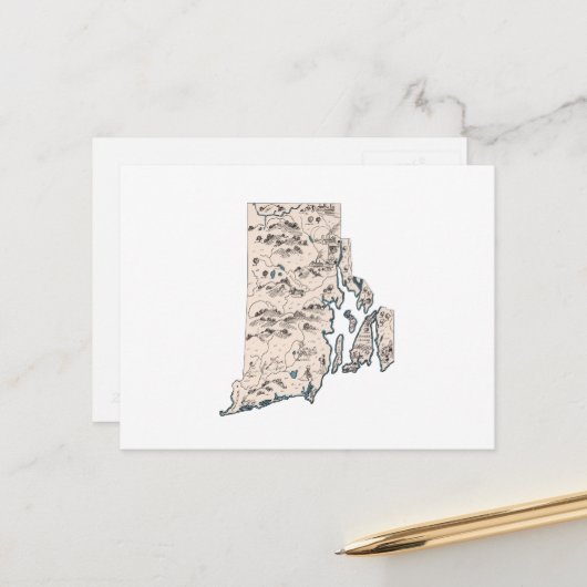 Rhode Island  Afbeelding Map Little Rhody Briefkaart (Voorkant / Achterkant in situ)