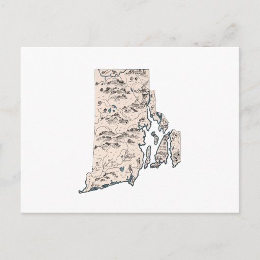 Rhode Island  Afbeelding Map Little Rhody Briefkaart (Voorkant)