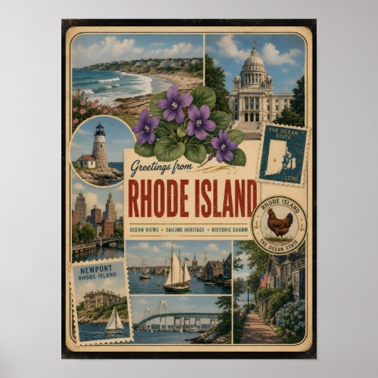 Rhode Island Authentieke Vintage Stijl Poster (Voorkant)