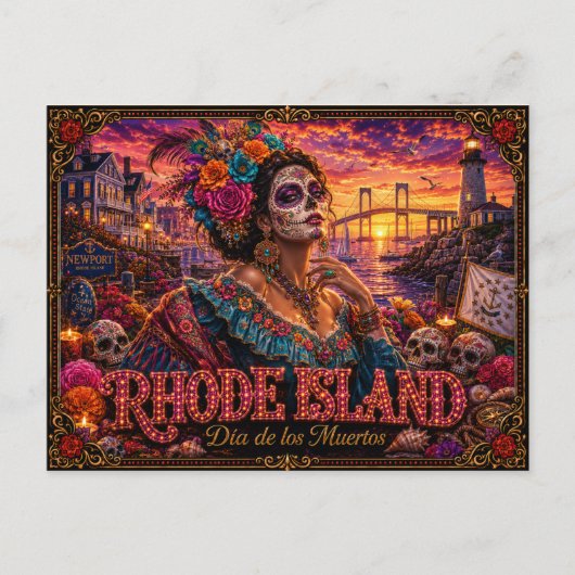 Rhode Island Día de los Muertos Retro Briefkaart (Voorkant)