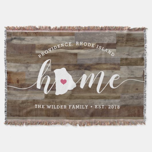 Rhode Island Home State Personalized Wood look Deken (Voorkant)