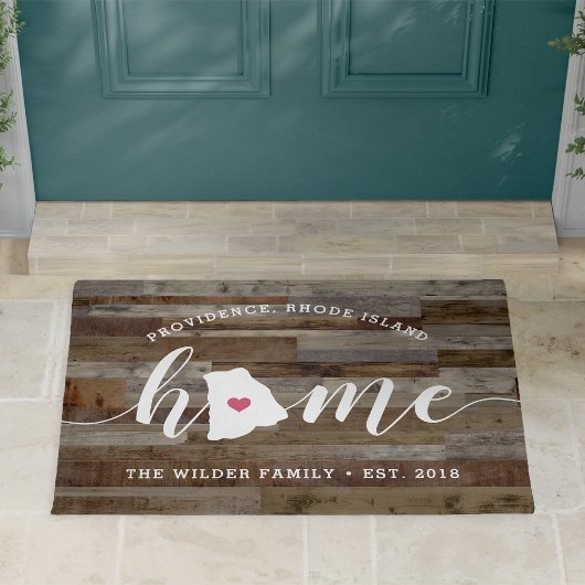 Rhode Island Home State Personalized Wood look Deurmat