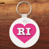 Rhode Island Hot Pink Heart - Ik hou van RI Sleutelhanger (Voorkant)