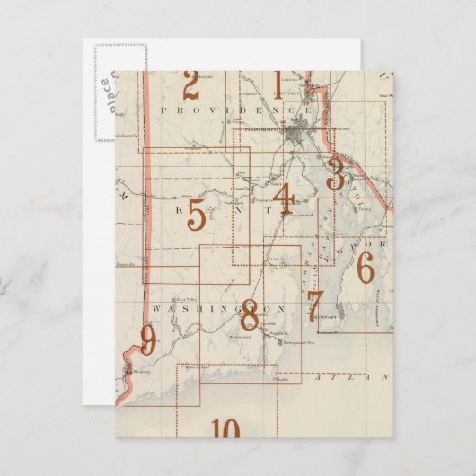 Rhode Island-index map Briefkaart (Voorkant / Achterkant)