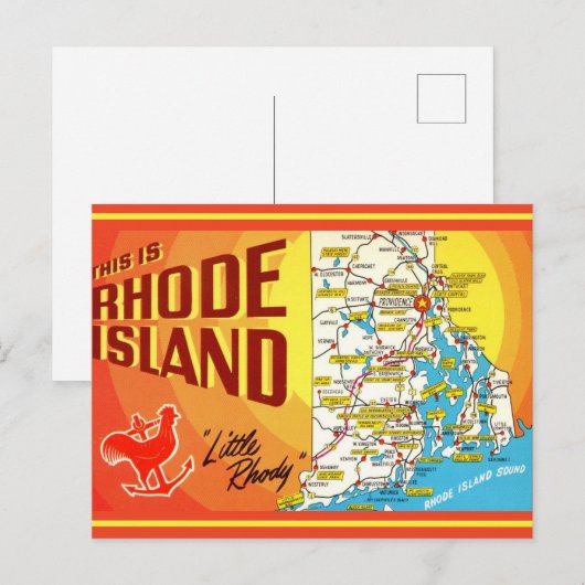 Rhode Island Kaart Ansichtkaart (Voorkant / Achterkant)