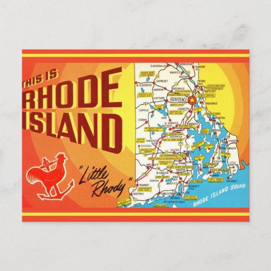 Rhode Island Kaart Ansichtkaart (Voorkant)