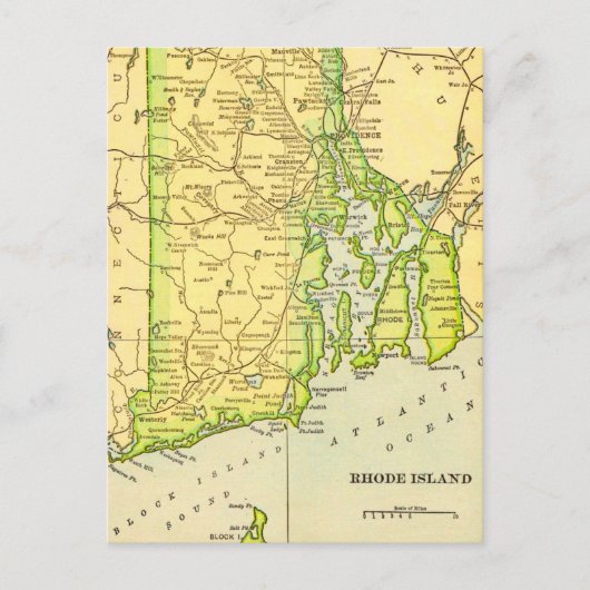 Rhode Island Kaart Ansichtkaart (Voorkant)