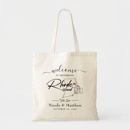 Rhode Island Kaart Minimalistisch Bruiloft Welkom Tote Bag (Voorkant)