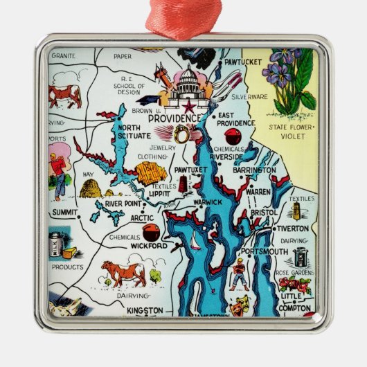  Rhode Island Kaart Ornament (Voorkant)