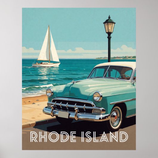 🌊 Rhode Island Klassieke Auto Kust Poster (Voorkant)