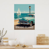 🌊 Rhode Island Klassieke Auto Kust Poster (Keuken)